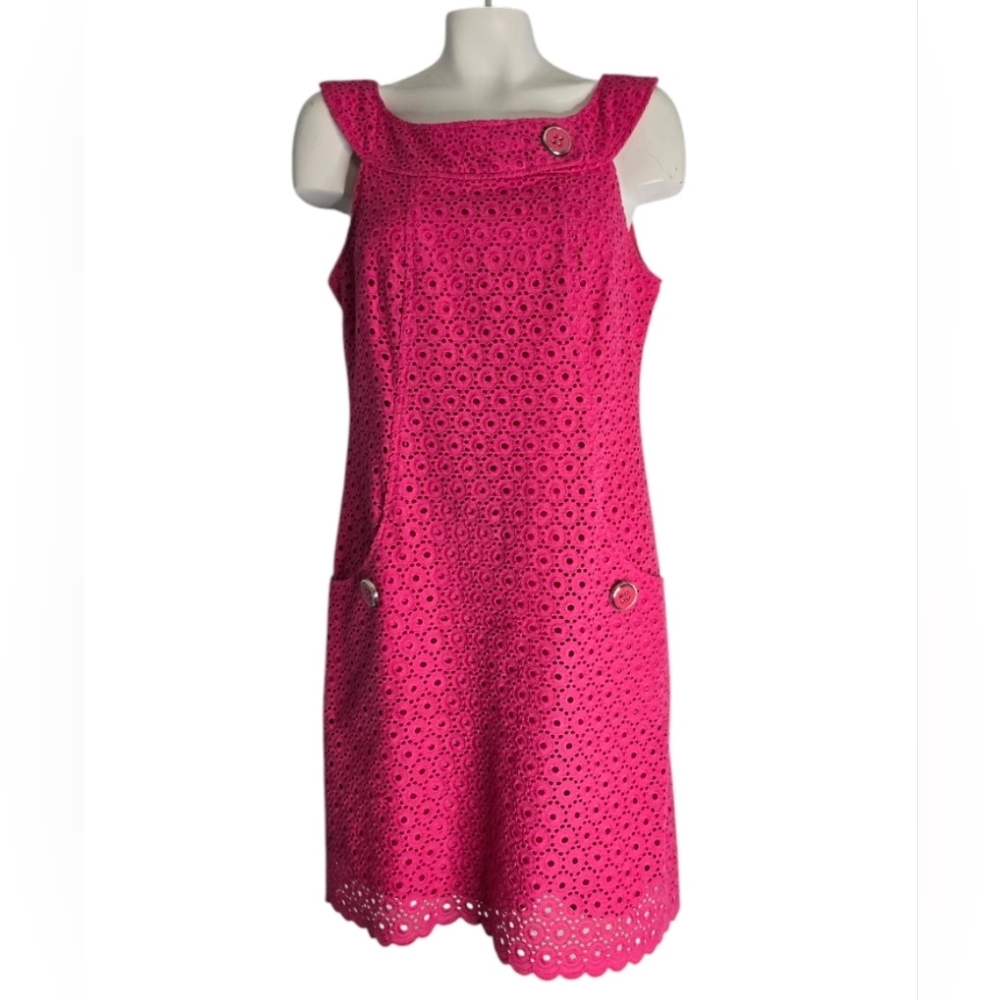 Hot Pink eyelet Sleeveless  Dress size 8 hot barbie  Ronni Nicole  *